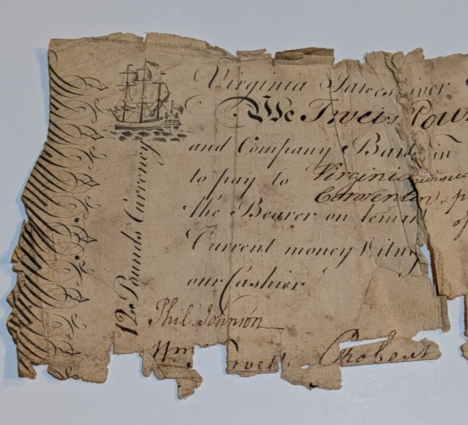 1775 Virginia £12 James River Banknote – Colonial Currency Revolutionary War Era - Image 2 of 4