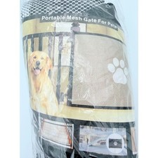 Portable Mesh Gate For Pets Black Foldable Safety Barrier Paw Print Design
