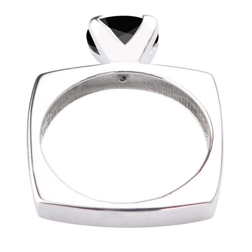 925 Sterling Silver 1.55 Carat Round Shape 100% Natural Jet Black Diamond Ring - Picture 2 of 8