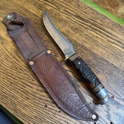 Vintage HTF Western USA 639 Fixed Blade Knife 9 Beautiful Bone 