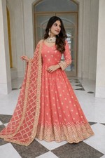 Attractive Heavy Faux Georgette Peach Gown Bottom With Dupatta For Party Wear