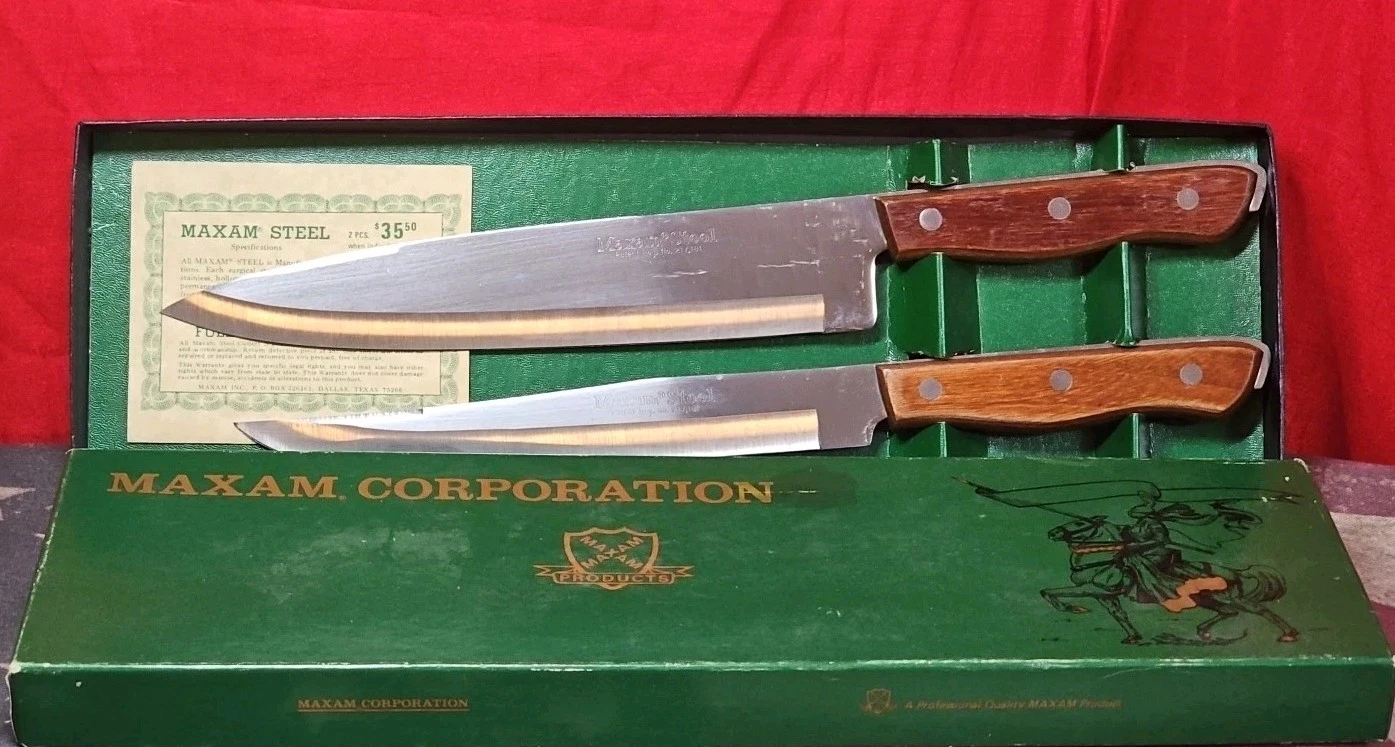 MAXAM Vintage Steel Kitchen Knife Set Carving Chef's Meat Wood Handle M-2