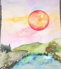 Litha Celebration by the River original watercolor painting