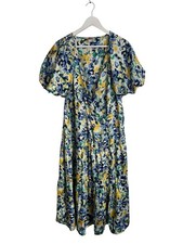 Monsoon Floral Dress Tiered Wrap Midi RRP £75 Short Puff Sleeve Size 18