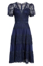 NWT TADASHI SHOJI Fatiha in Royal Navy Floral Lace Chiffon Tea Midi Dress 8
