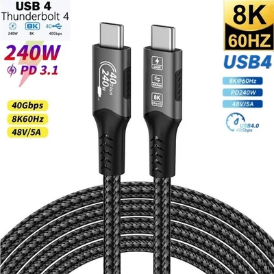 8K USB4 Type C Cable 40Gbps 240W PD3.1 QC4.0 For Samung Thunderbolt 4 Data Cable - Image 1 of 4