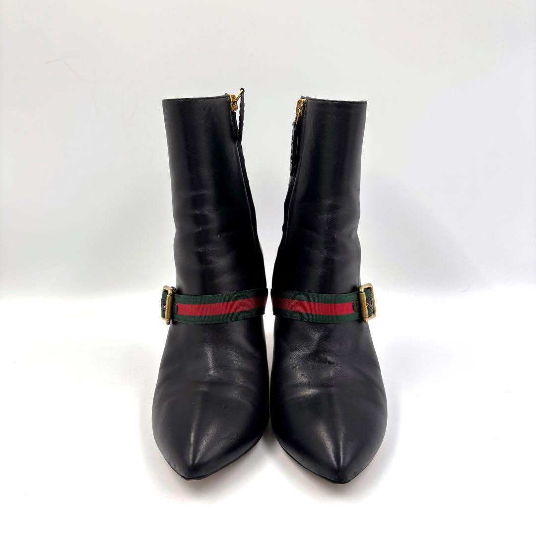 GUCCI Boots Heel Sherry Line Leather Black EU37/US7 116480c thumbnail 2