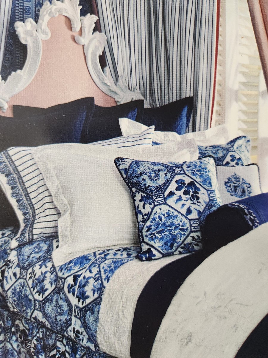 RALPH LAUREN PALM HARBOR BLUE AND WHITE ORIENTAL~KING SHEET SET