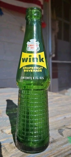 Vintage Canada Dry 8 Fl Oz. Wink Green Glass Bottle 1960s Grapefruit Soda Pop