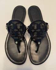 TORY BURCH MILLER SANDAL FLIP FLOPS BLACK LEATHER SIZE 8