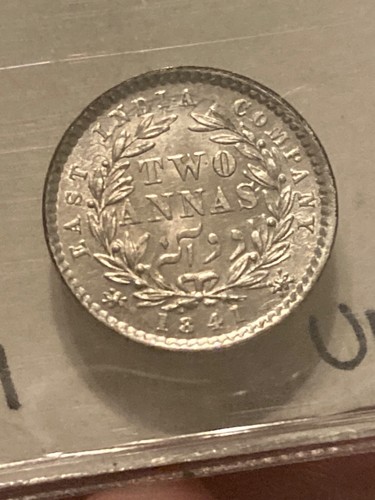 INDIA, VICTORIA SILVER 2 ANNAS 1841, CALCUTTA MINT, UNC , EXCELLENT SEE PHOTOS - Picture 5 of 6