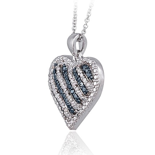 0.50ct TDW Blue & White Diamond Striped Heart Necklace - Picture 2 of 3