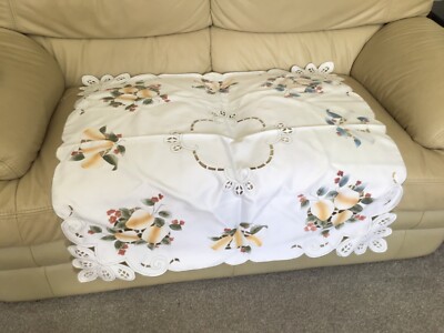 Weiß mit Früchten Design Satin Glanz Gefühl Quadratische Tischdecke 34 x 34 Zoll