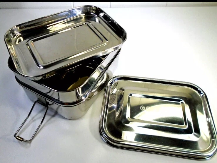 GRUB2GO Bento Box Stainless Steel 4 Piece Meal Container Lunch Box Stacking
