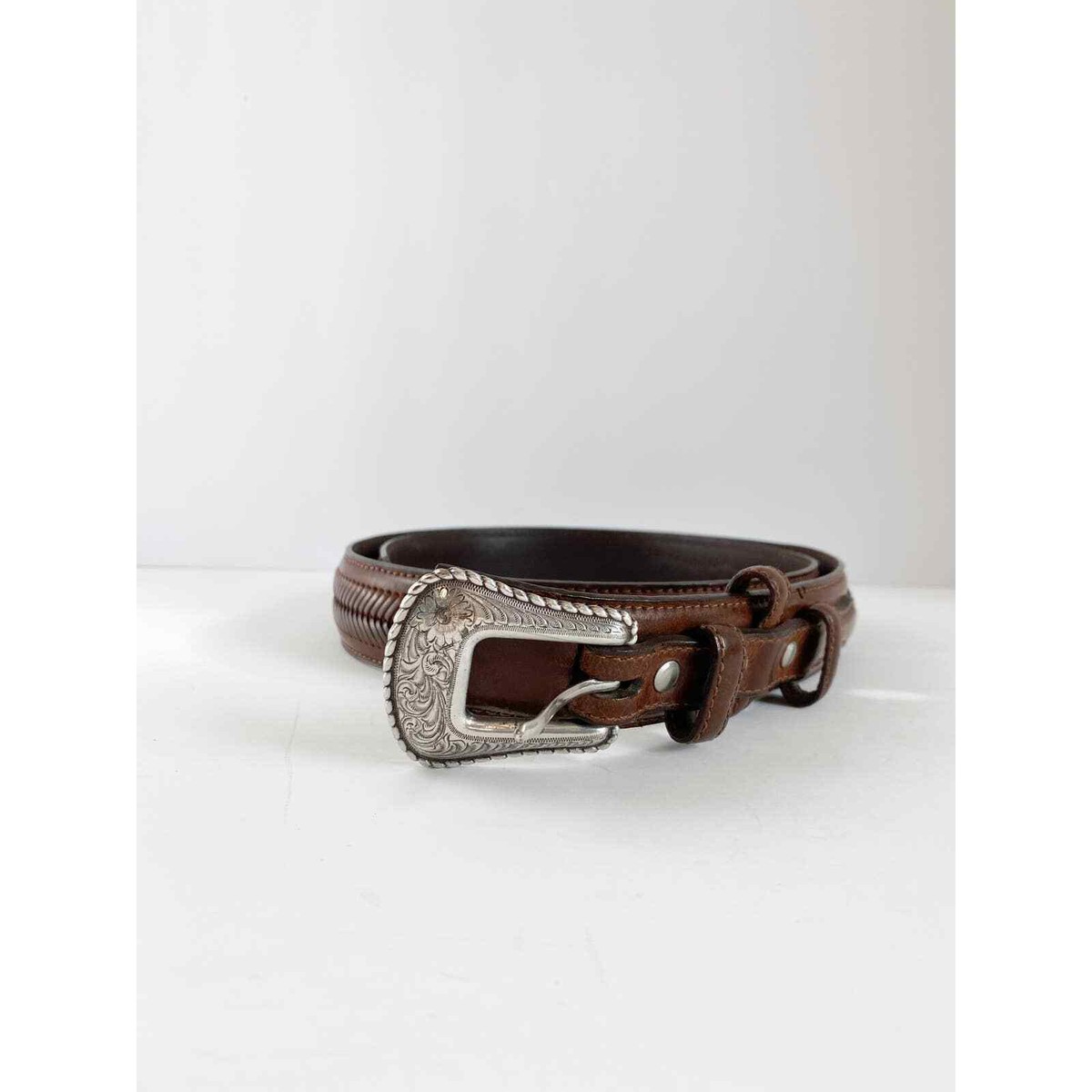 Nocona Dark Brown Leather Belt with Silver Logo Size M Womens BROWN BLACK PURPLE SILVER STUDS RHINESTONE NOCONA  main image 4