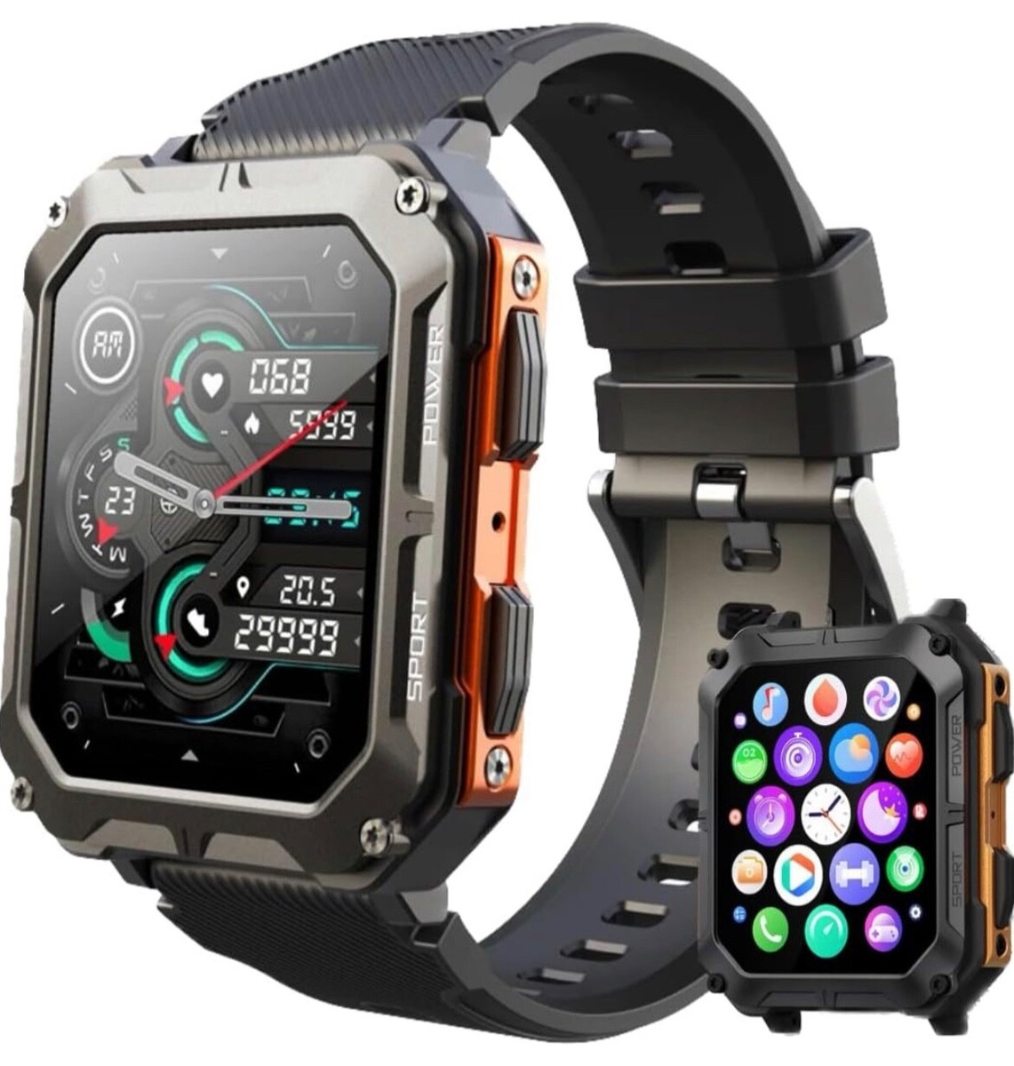 Military Rugged Smart Watch with Speaker IP68 Waterproof Outdoor