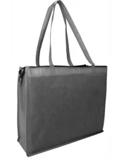 Gray Shopping Bag w Zipper Jumbo Grocery Tote Reusable Eco Friendly Large Silver