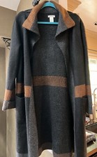 Max Studio Women Black, Gray, Brown Collared Open Maxi Cardigan Duster Pockets M