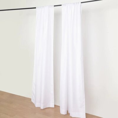 WHITE 2 Drapery Panels 8 ft Polyester Backdrop CURTAINS Rod Pockets Party Events