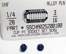 1/4-28x3/16 Hex Socket Set Screws Cup Point Alloy Steel (25)