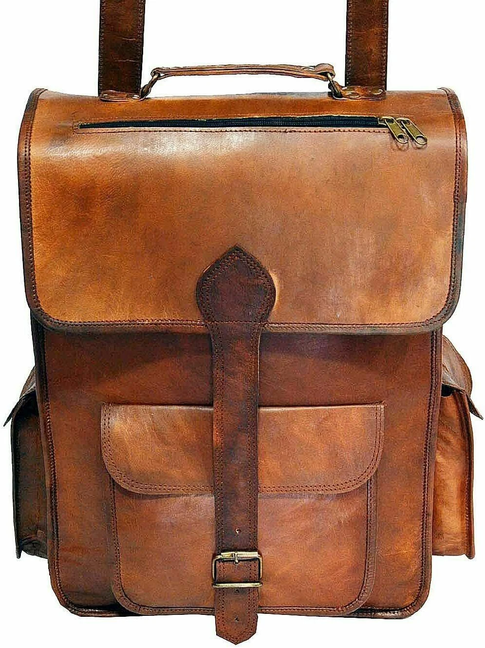Vintage Style 2 in 1 Backpack / Collage / Travel / Brown New Leather Handmade