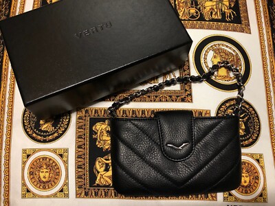 Vertu Constellation Quest Horizontal black Quilt Calf leather Case with Chain