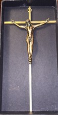 Vintage INRI Brass Crucifix Cross with bronze jesus brushed. - 10" x 5" - w/box