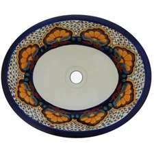 Handmade Mexican Talavera Bathroom Sink 17x14 Drop-In Hand-Painted # 123