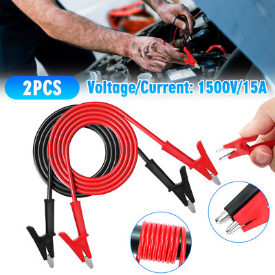 2x Alligator Clips Electrical Multimeter Test Leads 15A Jumper Wires Copper Clip