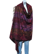 Yak Wool Blend|Paisley|Shawl/Throw|Handloomed|Nepal|Reversible|7 Panel Color|
