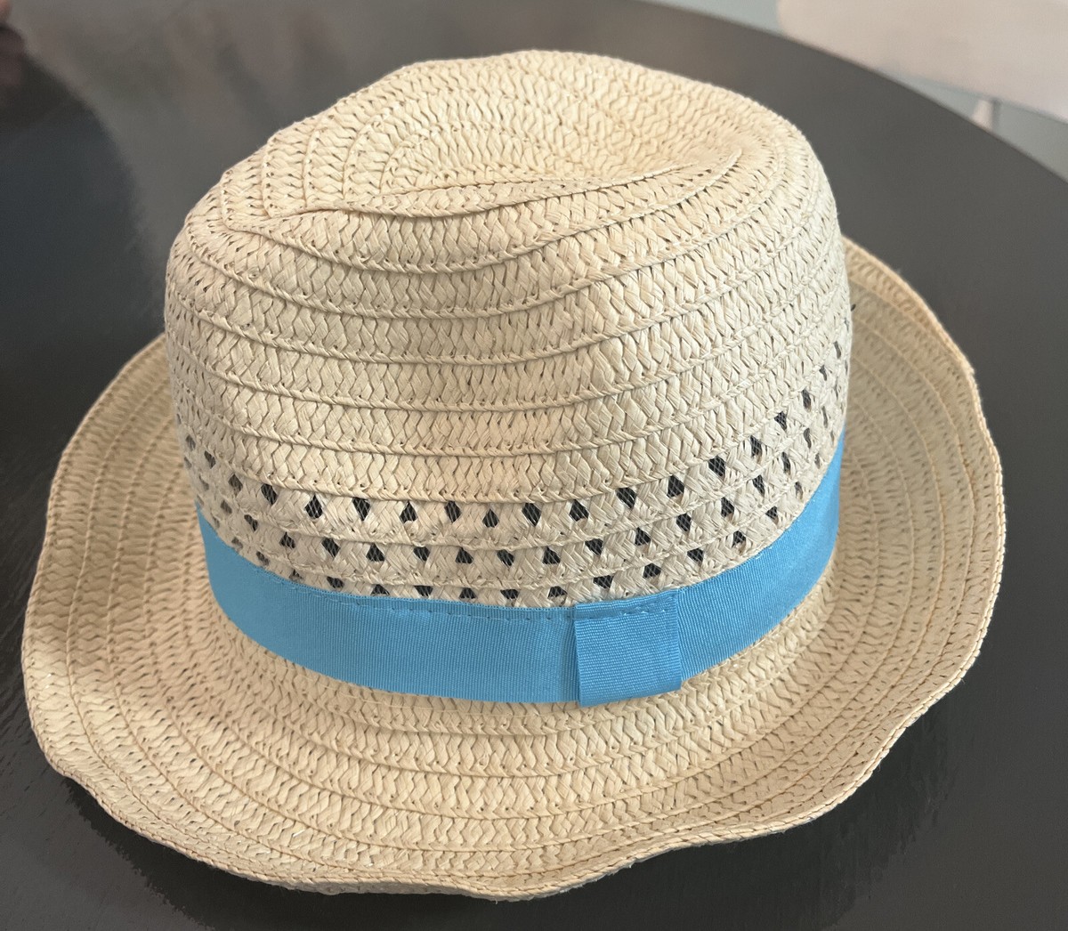 Women’s Fedora Style Straw Hat Blue Ribbon