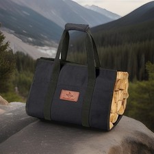 WHITEDUCk TUFF Large Firewood Carrier 21 Oz. Heavy Duty Waxed Canvas Log BLACK