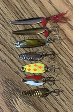 Vintage Spoon Lure Lot (7) Kamlooper Geni Mister Twister Swedish Pimple 1/8oz