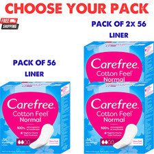 Carefree Cotton Unscented Panty Liners 56 Pack for Women, Soft & Breathable UK