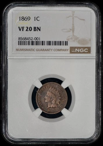1869 Indian Head One Cent 1c Penny NGC VF20