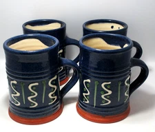 Set of 4 Vintage Westmoore Pottery Blue Mugs 5" Tall Signed NC Pottery