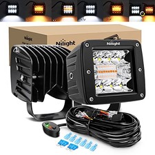 2PCS 42W Light Bar 3Inch Cube Pod Light Amber White Strobe 6 Modes Memory