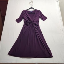 ⭐️Chaps Plum Purple Twist Front Midi Dress Small V Neck Ruched Jersey Versatile