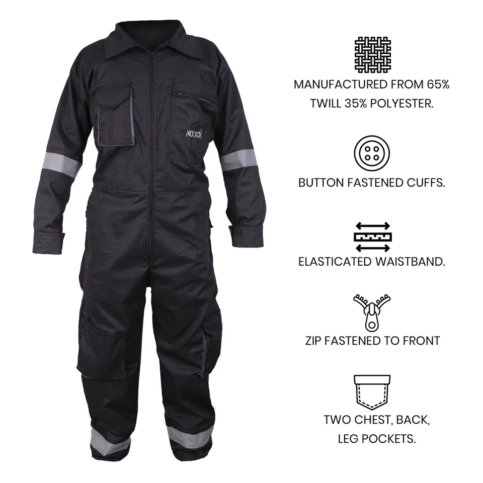 Men Black Coverall Overall Boilersuit Construction Industrial Work Wear Jumpsuit - Image 2 of 4