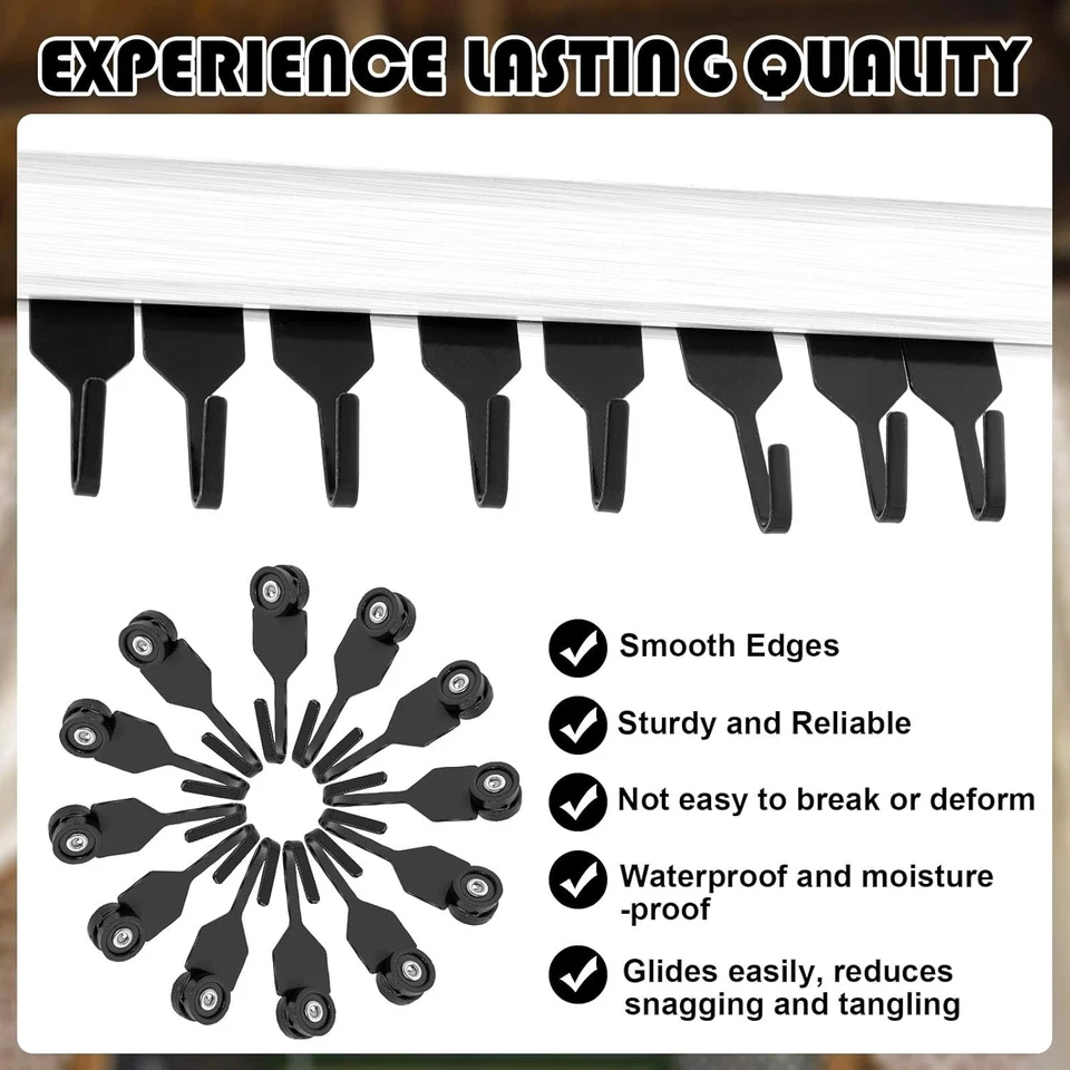 50 Pcs Gazebo Curtain Hooks Metal Slide Curtain Track Hooks with Plastic Wheel M - Image 4 of 4