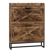 Shoe Cabinet with 2 Flip Drawers Adjustable Shelves Narrow Shoe Rack Metal Legs