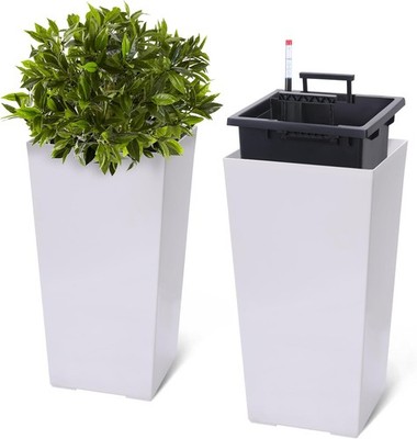 2-Pack 22 in Tall Self Watering Planters with Shelf Insert & Water Level Gauge