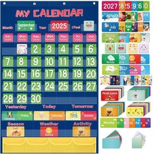Classroom Monthly Calendar Pocket Chart 144 Cards Wall Weather Kids Learning