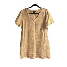 Nicole Miller Original XL Cream Spotted Linen Blend Short Sleeve Shift Dress