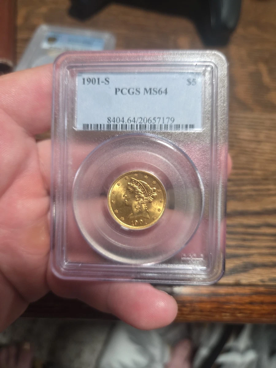 MS 64 Graded 1901 Year Half Eagle $5 US Gold Coins (Pre - 1933