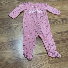 Carters Footed Sleeper PJ Pink with flowers, 6M, Girls Little Sister