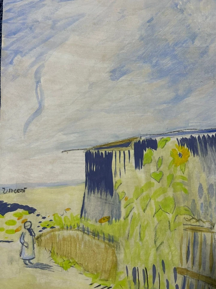 Vincent van Gogh drawing and painting on old paper signed stamped vintage - Image 3 of 3