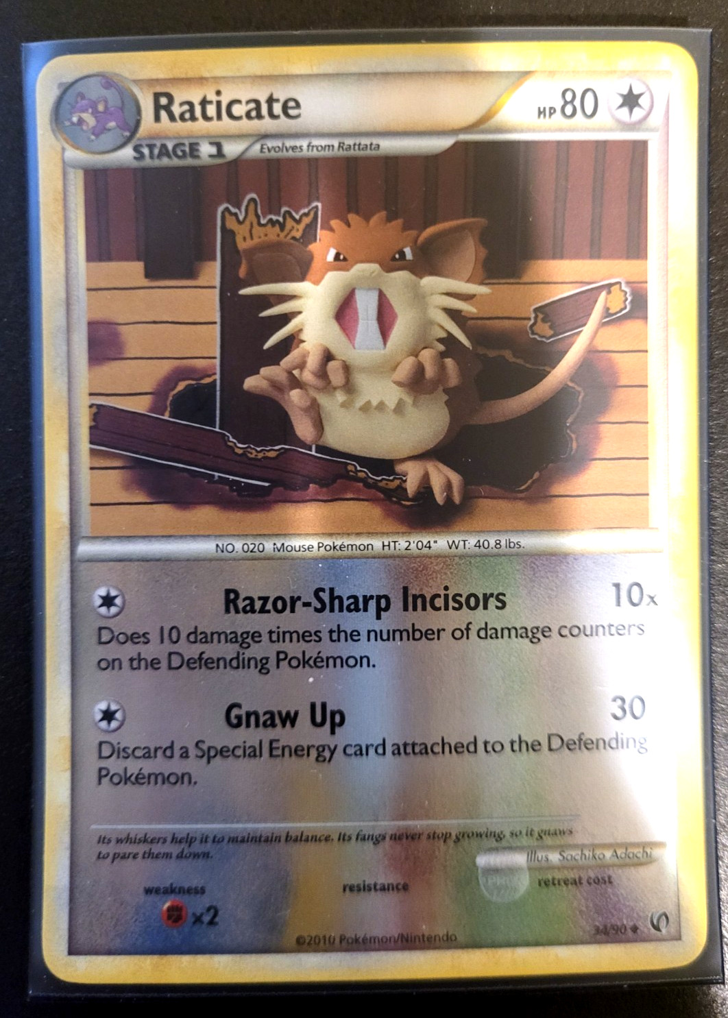 Pokemon TCG HGSS Undaunted Raticate Reverse Rare 34/90 LP/NM Condition