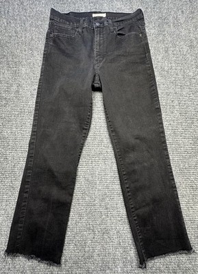 Levis 724 High Rise Straight Jeans Womens W31 L30 Black Charcoal Raw Hem Stretch
