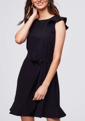 LOFT Black Flutter Sleeve Ruffle Hem Shift Dress Size 2 PETITE